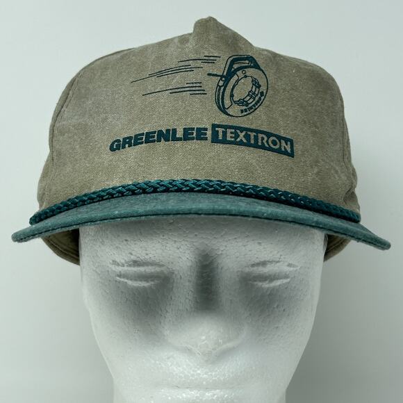 Vintage 90s Greenlee Textron Hat Baseball Cap Steel Fish Tape Snapback Beige - Picture 2 of 9